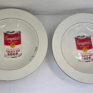 Andy Warhol Block Pop Campbell's Tomato Soup Can White 9" Soup Bowls Set Of 2